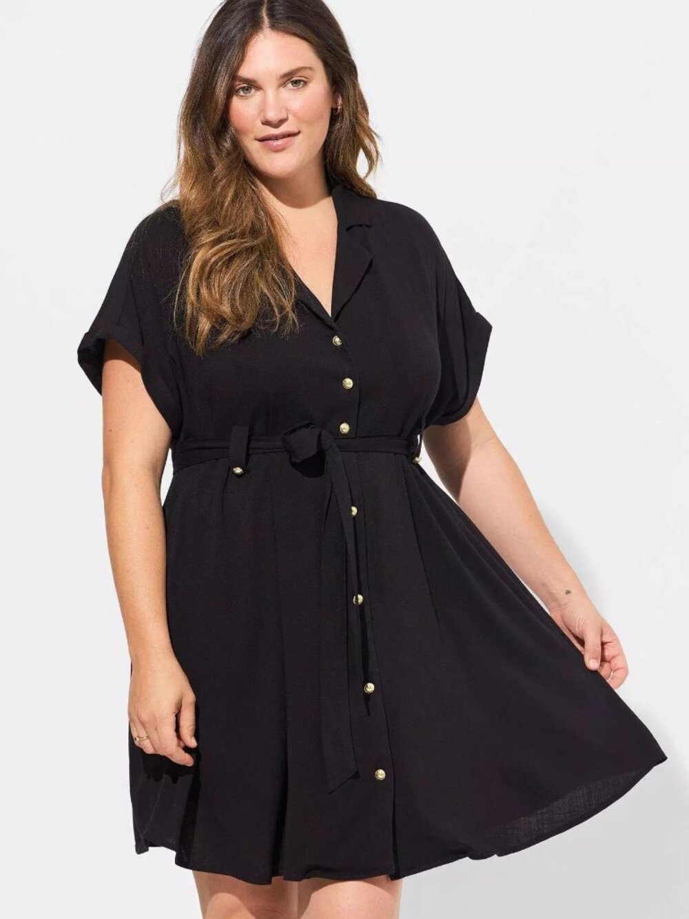 Torrid Rayon Slub Button‑Front Collared Dress — Size 1 (Deep Black)